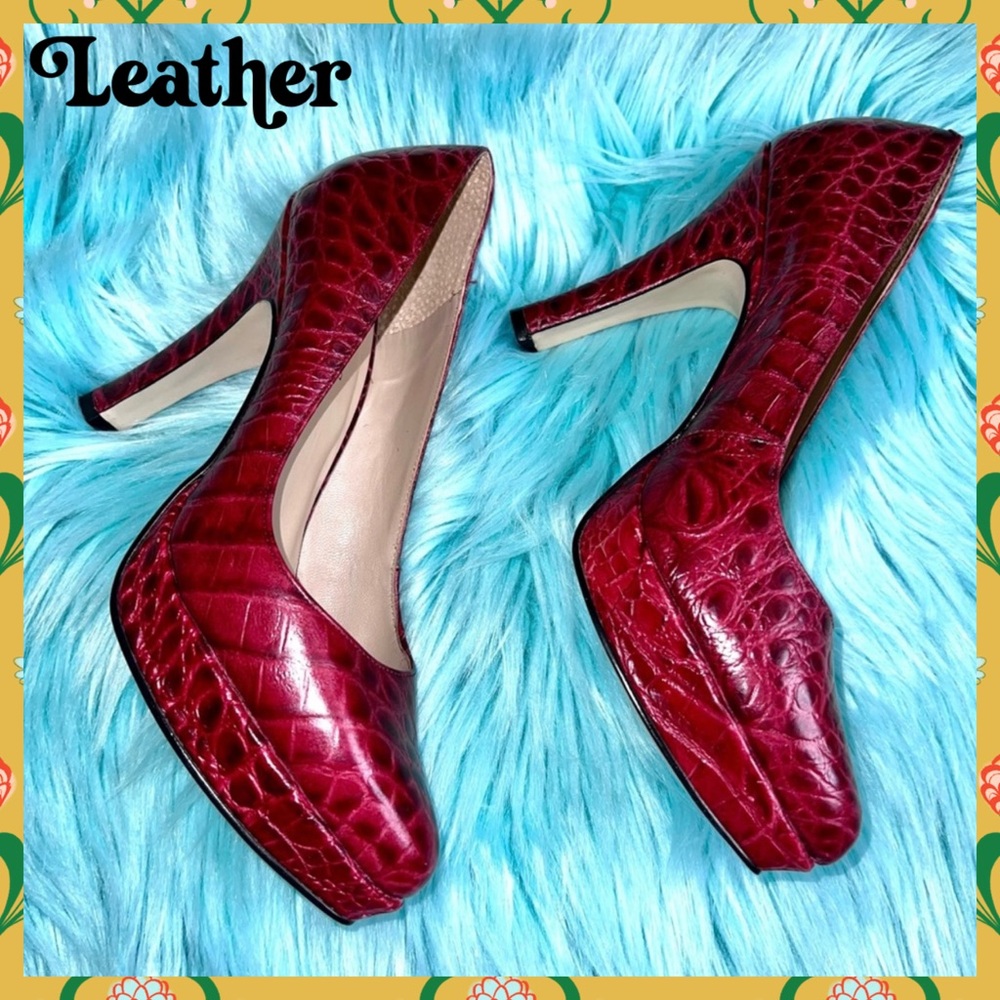 Talbots Red Leather Croc Embossed Vintage Pumps Heels Women’s 8.5